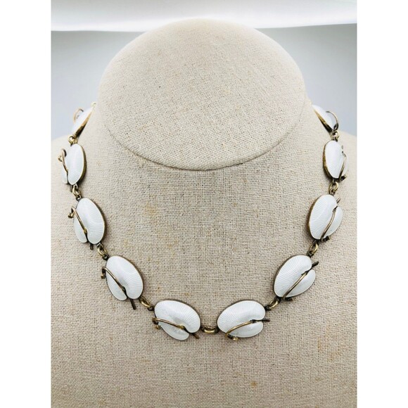 Super heavy volmer Bahner Denmark sterling silver Lily pad enamel necklace